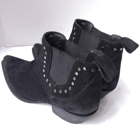 Dingo Black Cowboy Boots Western Goth Leather Studded Minimal Pull On Ankle - Picture 8 of 13